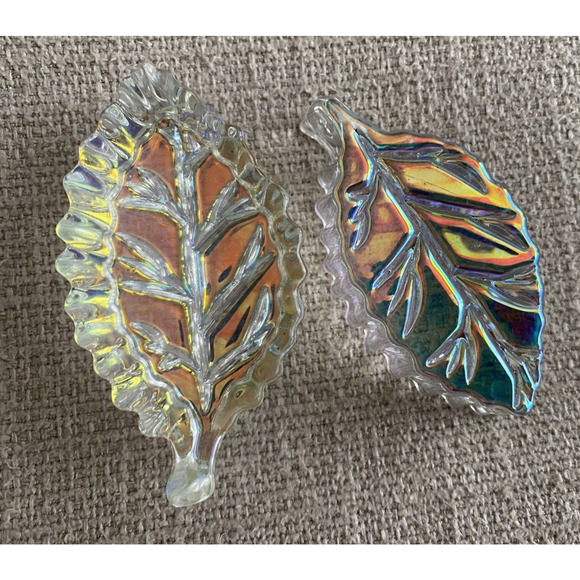 Vtg Iridescent Paper Weights Set Of 2 Art Glass Gold Bottom Leaf 3" Paperweights - Picture 8 of 10